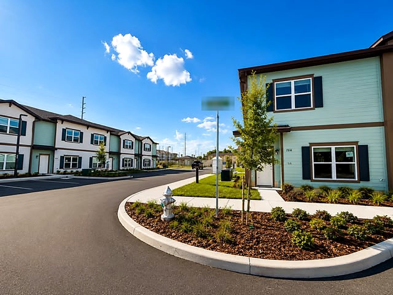 Private internal roads and streetscape within the gated 82-unit Davenport townhome community