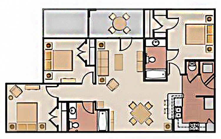 Three Bed 1244 sq ft Tuscana Floor Plan