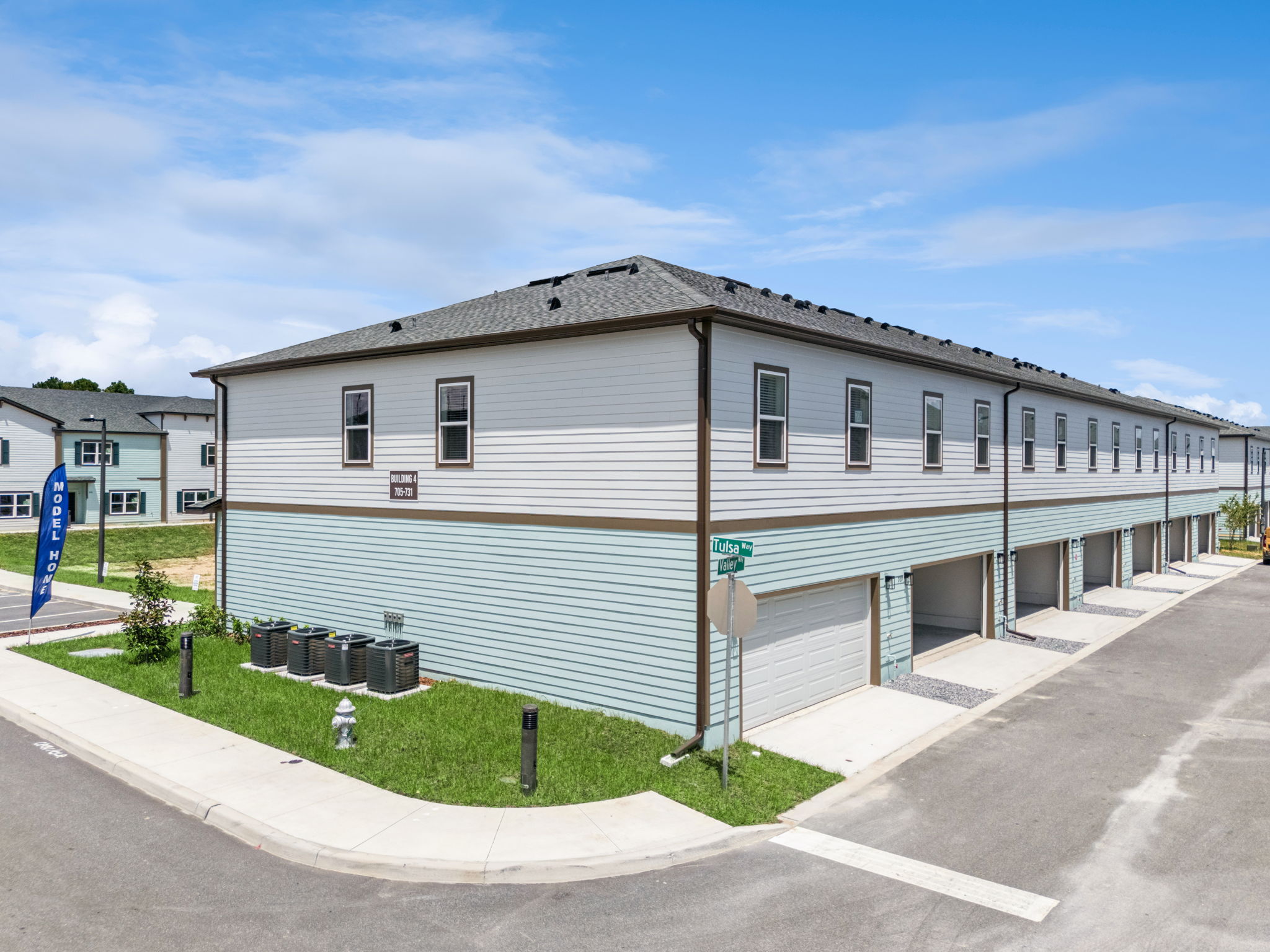 Attached garages and private internal road