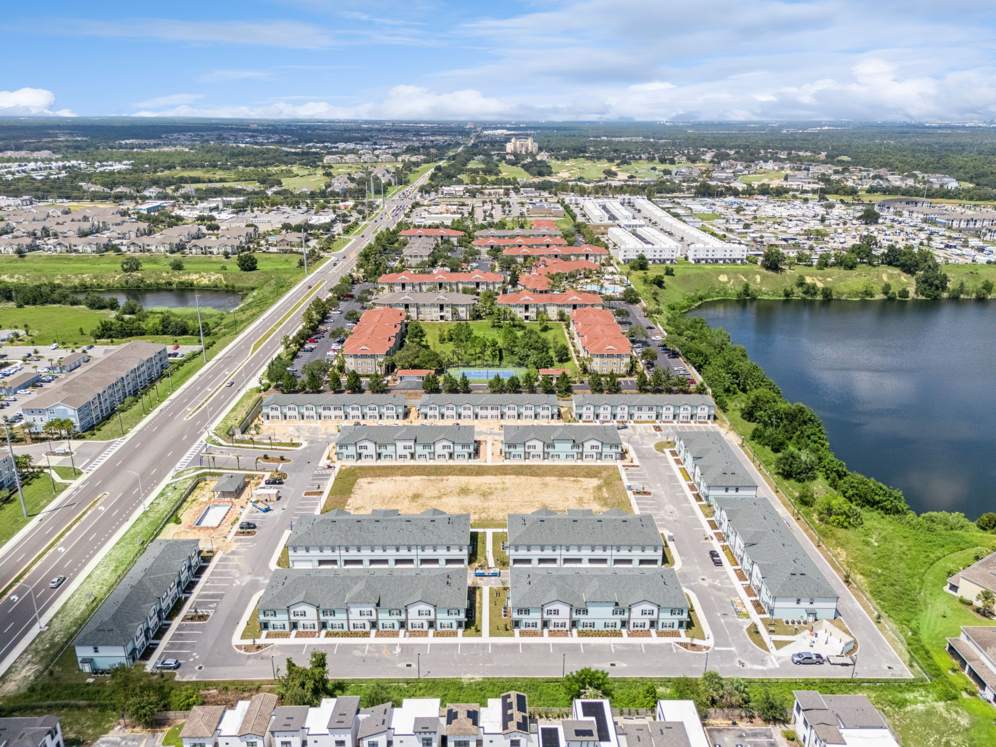Wide aerial view of the Davenport community and surrounding Central Florida corridor
